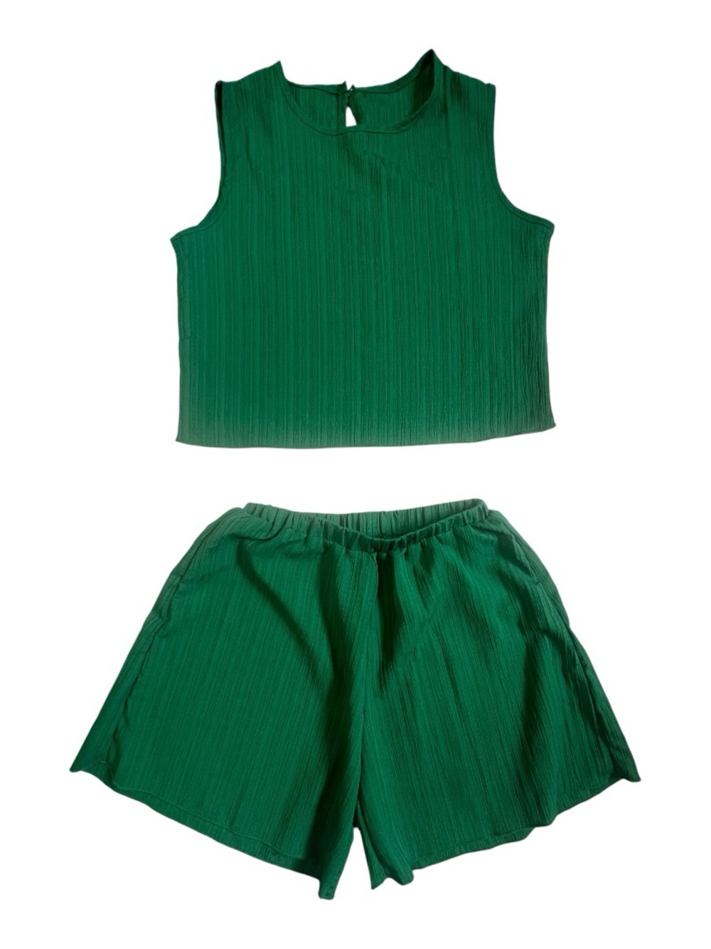 Emerald Green Matching Short Set - Sleeveless Crop Top & Shorts